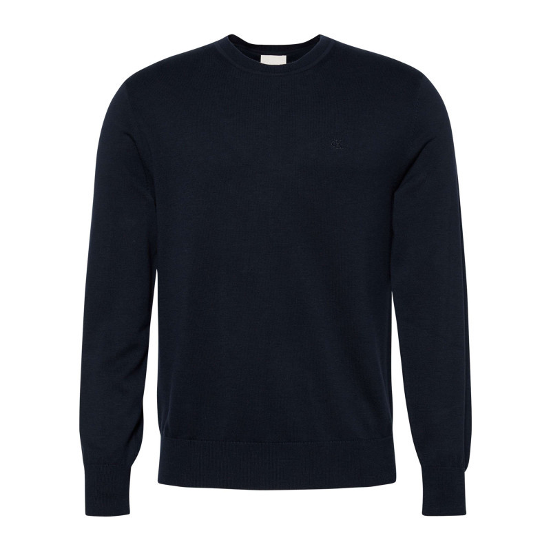 Calvin Klein - Pull En Coton Marine à Coupe Ajustée Pourvu D'un Col Rond Côtelé - Bleu Foncé Calvin Klein - Pull En Coton Marine à Coupe Ajustée Pourvu D'un Col Rond Côtelé - Bleu Foncé