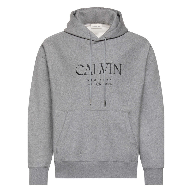 Calvin Klein - Sweat En Coton Gris à Coupe Droite Pourvu D'un Col à Capuche - Gris Calvin Klein - Sweat En Coton Gris à Coupe Droite Pourvu D'un Col à Capuche - Gris
