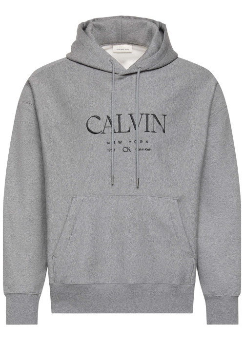 Sweat en coton gris à coupe droite pourvu d'un col à capuche