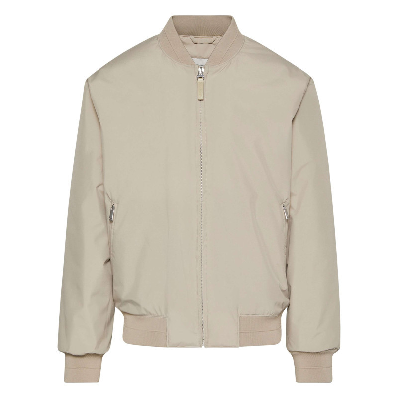 Calvin Klein - Bomber Beige à Coupe Ajustée Pourvu D'une Fermeture Zippée Argentée - Beige