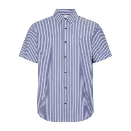 Chemise à rayures verticales en coton bleue...