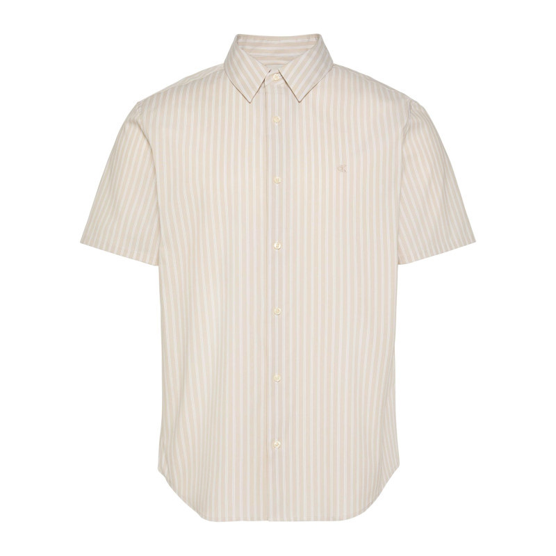 Calvin Klein - Chemise à Rayures Verticales En Coton Beige Pourvue D'un Col à Revers - Beige Calvin Klein - Chemise à Rayures Verticales En Coton Beige Pourvue D'un Col à Revers - Beige