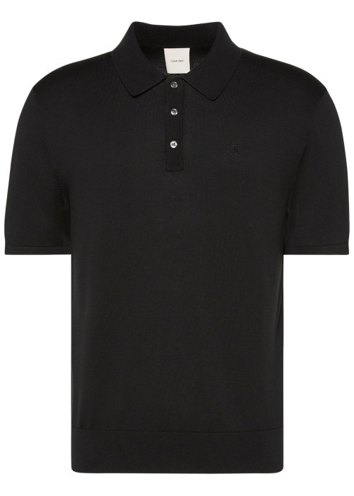 Polo en coton noir à coupe droite pourvu d'un col à revers boutonné