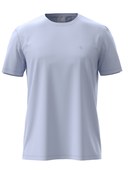 T-shirt en coton ciel à coupe droite pourvu d'un col rond en maille piquée