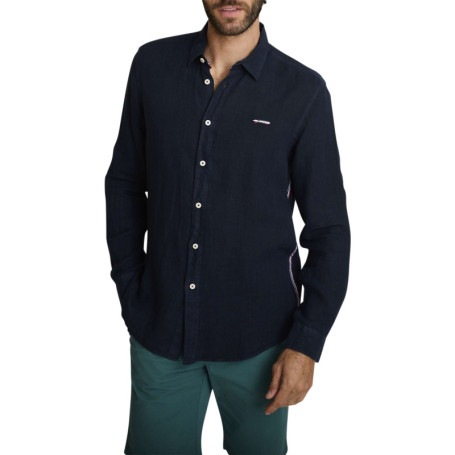 Chemise en lin marine à coupe droite pourvue...