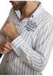 Thumbnail Chemise en coton et lin mélangés blanche ornée d'un motif à rayures - Image 4
