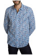 Thumbnail Chemise en coton bleue à coupe droite ornée d'un motif végétal