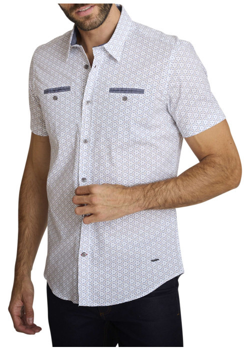 Chemise en coton blanche à coupe droite pourvue d'un motif géométrique