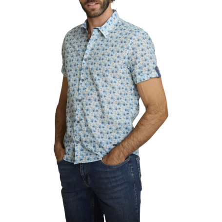 Chemise en coton ciel à coupe droite ornée d'un...