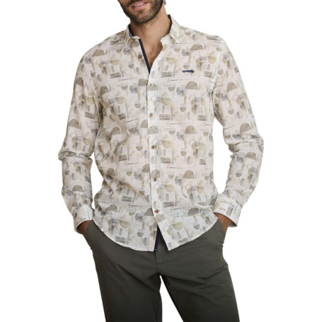 Chemise en coton beige à coupe droite ornée...