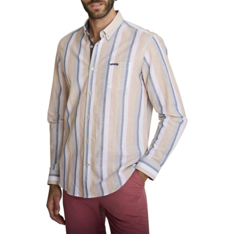 Chemise en coton et lin mélangés multicolore...