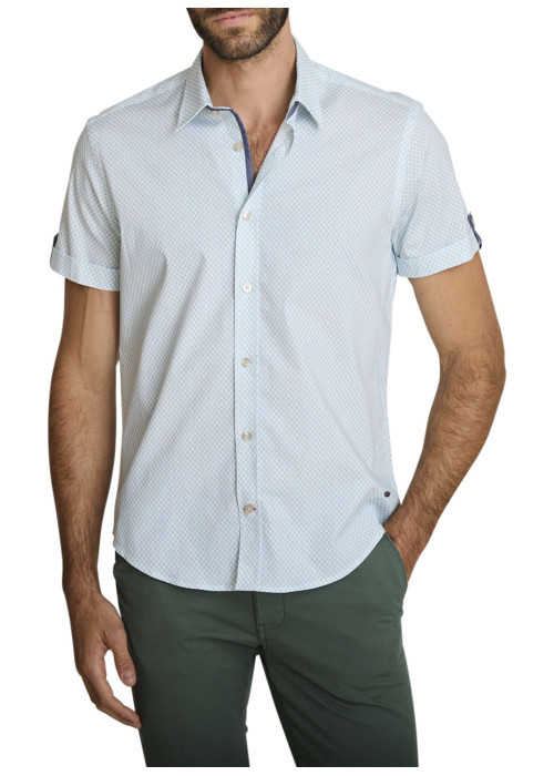Chemise en coton bleue à coupe droite ornée d'un motif géométrique