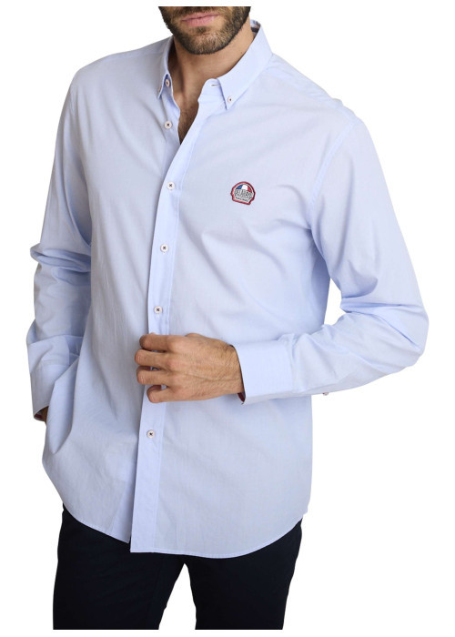 Chemise en coton ciel à coupe droite pourvue d'un col à revers