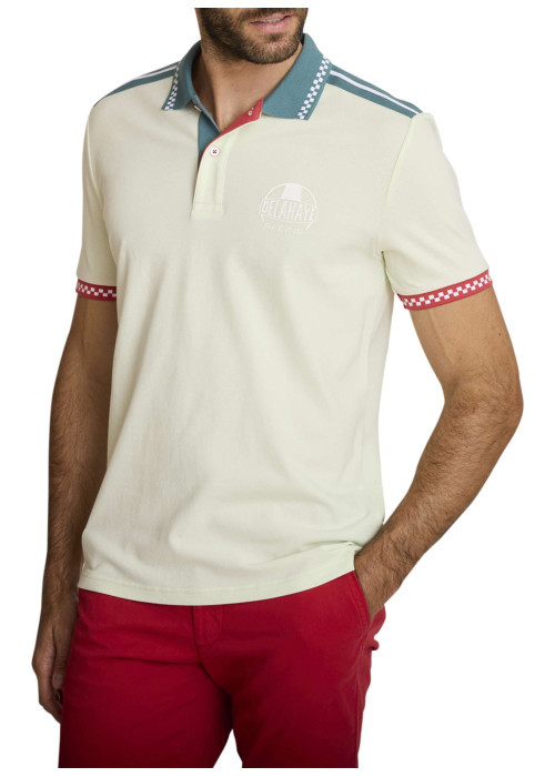 Polo en coton multicolore à coupe droite pourvu d'un col boutonné