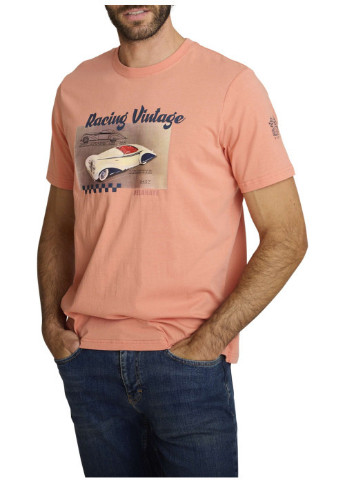 T-shirt en coton orange à coupe droite orné d'un imprimé de voiture