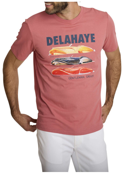 T-shirt en coton rose à coupe droite orné d'un imprimé de voiture