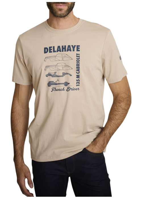T-shirt en coton beige à coupe droite orné d'un imprimé de voiture