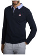 Thumbnail Polo en coton marine à coupe ajustée pourvu d'un col boutonné