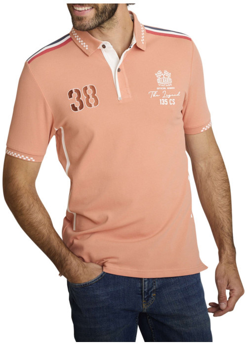 Polo en coton pêche à coupe droite pourvu d'un col à revers boutonné