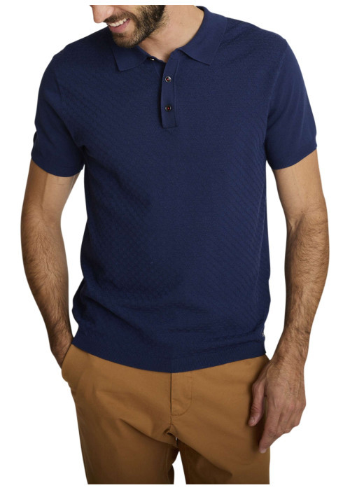 Polo marine à coupe droite pourvu d'un col boutonné et de manches courtes
