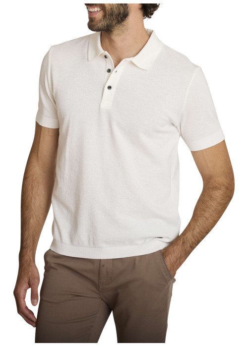 Polo en coton mélangé écru à coupe droite pourvu d'un col boutonné