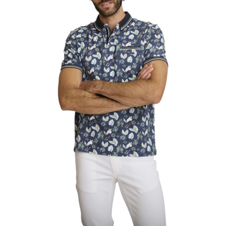Polo en coton marine à coupe droite pourvu d'un...