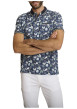 Thumbnail Polo en coton marine à coupe droite pourvu d'un col à revers boutonné