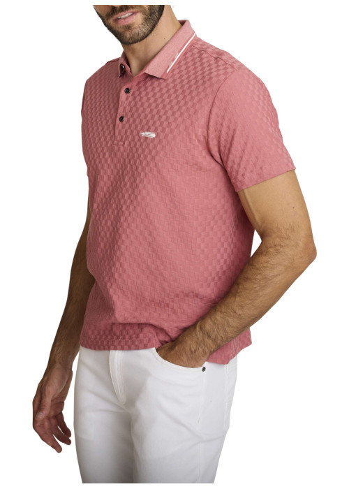 Polo rose à coupe droite pourvu d'un col boutonné et de manches courtes