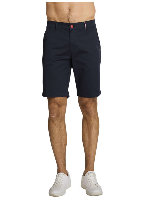 Short chino en coton marine à coupe droite pourvu de multiples poches