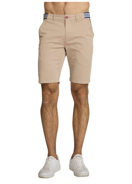 Short chino en coton beige à coupe droite pourvu de multiples poches