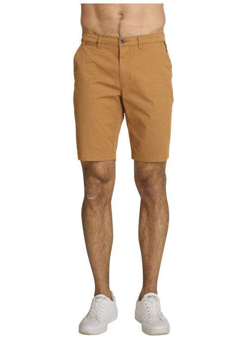 Short chino en coton camel à coupe droite pourvu de multiples poches