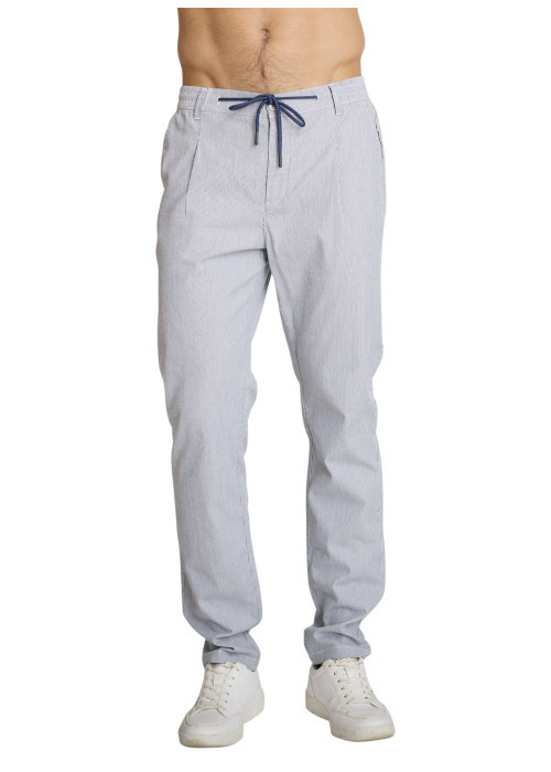 Pantalon chino en coton gris à coupe ajustée pourvu d'une taille élastiquée