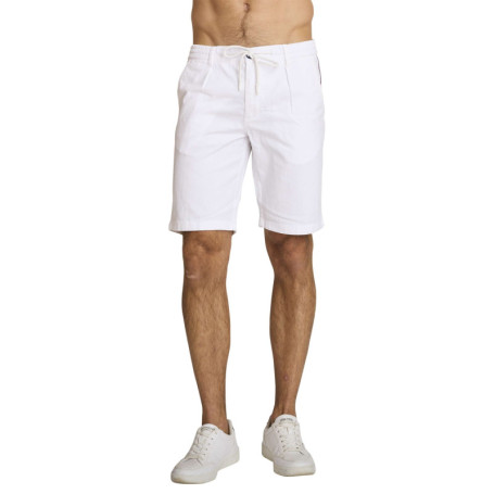 Short chino en coton et lin mélangé blanc...