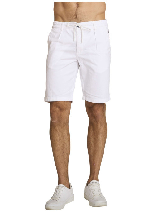 Short chino en coton et lin mélangé blanc pourvu d'une taille élastiquée