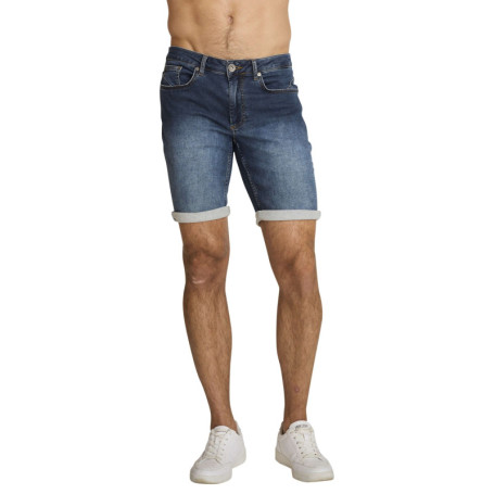 Short en coton indigo à revers pourvu de...
