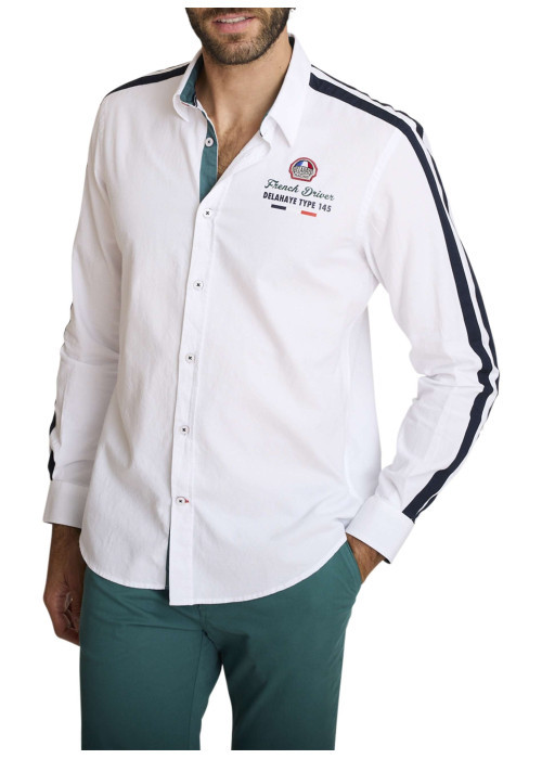 Chemise en coton blanche à coupe droite pourvue d'un col à revers