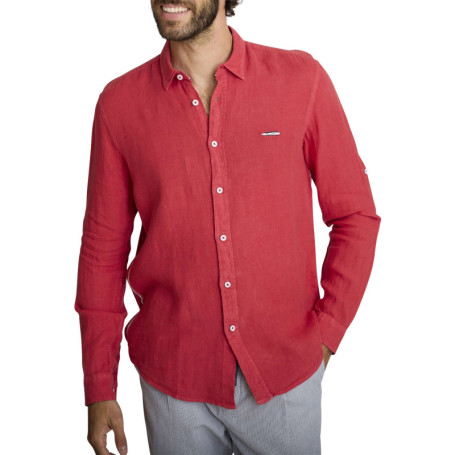 Chemise en lin rouge à coupe droite pourvue...
