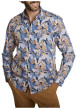 Thumbnail Chemise en coton bleue à coupe ajustée pourvue d'un col à revers
