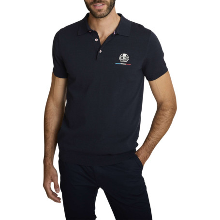 Polo en coton marine à coupe droite pourvu d'un...