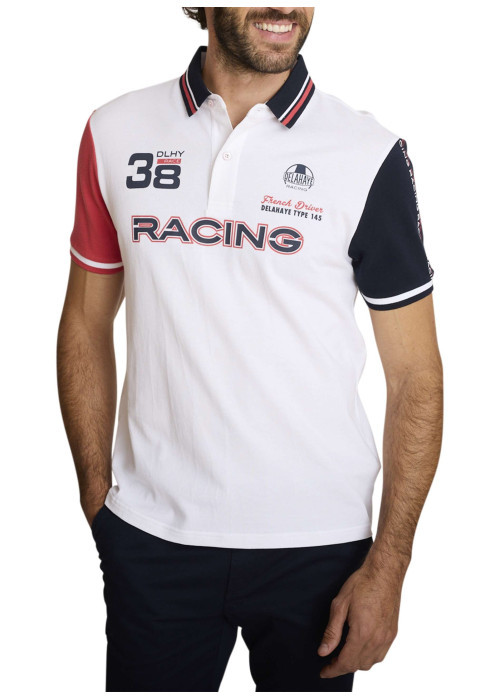 Polo en coton blanc à coupe droite pourvu d'un col à revers boutonné