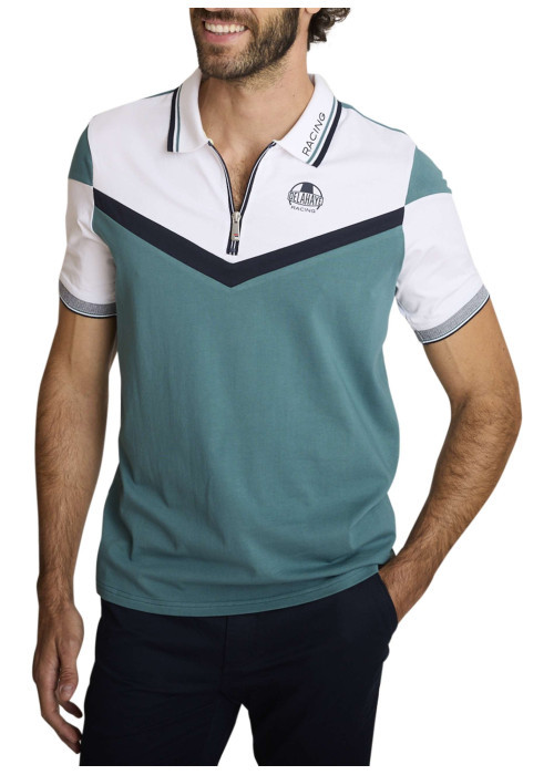 Polo en coton vert à coupe droite pourvu d'un col à fermeture zippée
