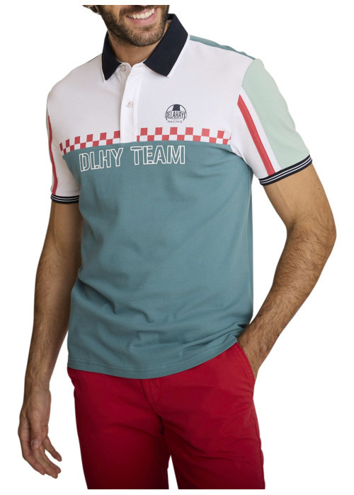 Polo en coton multicolore à coupe droite pourvu d'un col boutonné