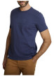 Thumbnail T-shirt en coton marine à coupe droite pourvu d'un col rond en maille piquée