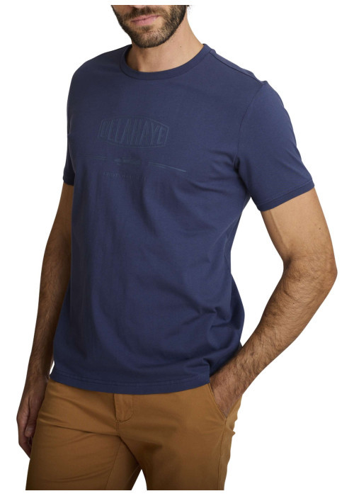 T-shirt en coton marine à coupe droite pourvu...