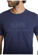 Thumbnail T-shirt en coton marine à coupe droite pourvu d'un col rond en maille piquée - Image 4