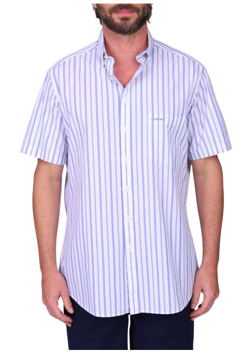 Chemise en coton blanche à rayures avec une coupe droite et un col boutonné