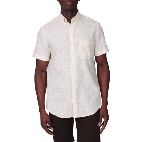 Chemise en coton et lin mélangé jaune unie avec...