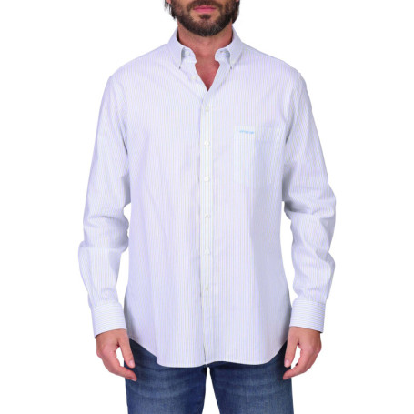 Chemise en coton biologique bleu ciel à rayures...