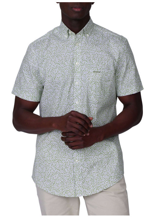Chemise en coton biologique kaki unie avec une coupe droite et un col à revers