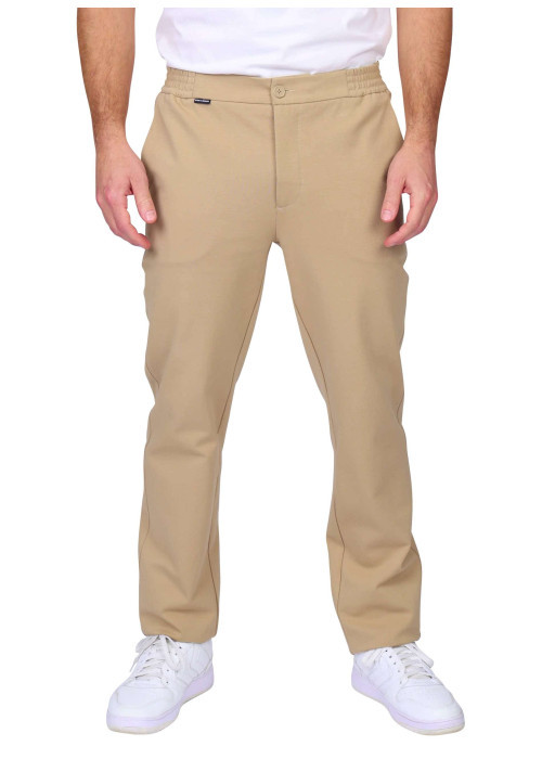 Pantalon jogging beige uni avec une coupe droite et une taille élastiquée